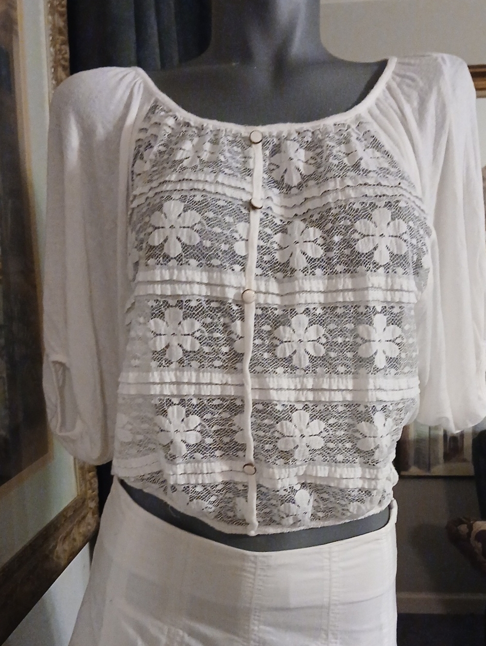 julie's closet White Lace Front-Button Blouse